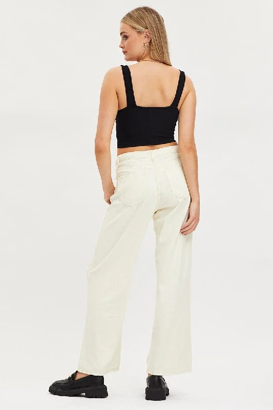 White Wide Leg Denim Jeans High Rise