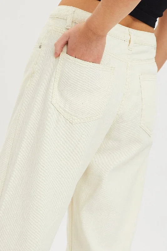 White Wide Leg Denim Jeans High Rise