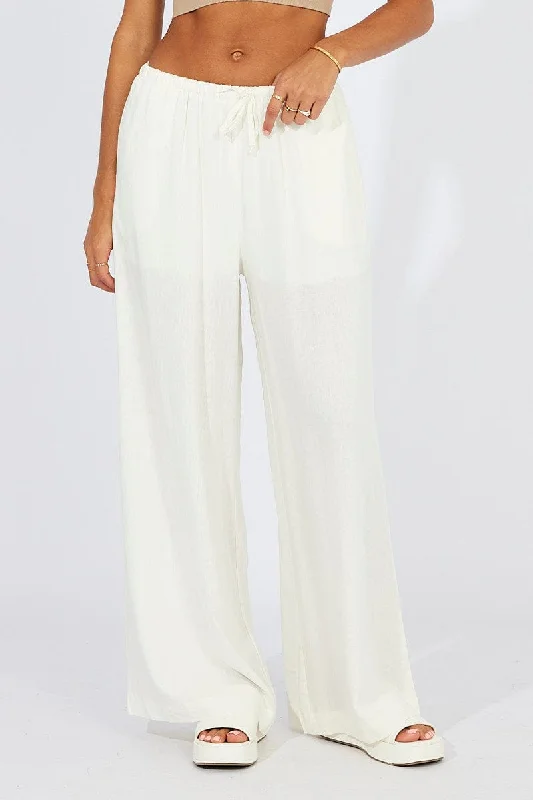 White Wide Leg Pants High Rise