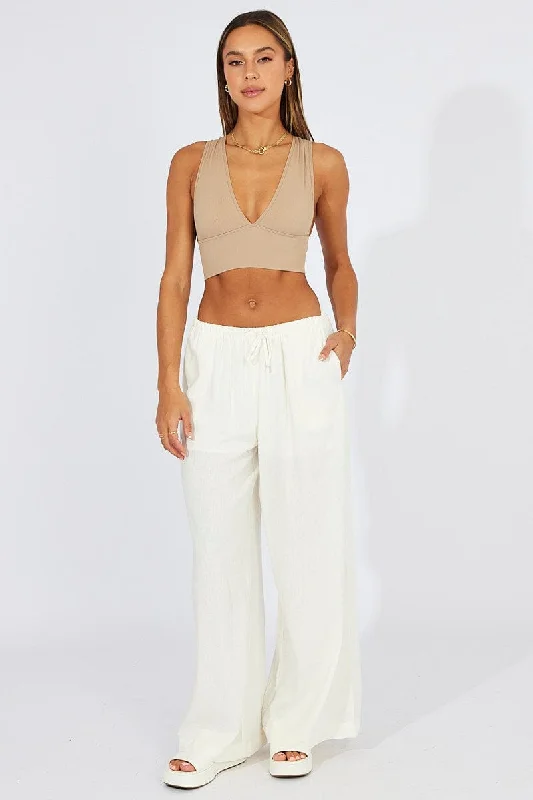 White Wide Leg Pants High Rise