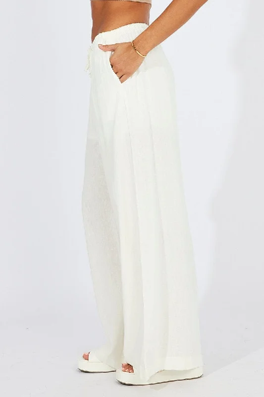 White Wide Leg Pants High Rise