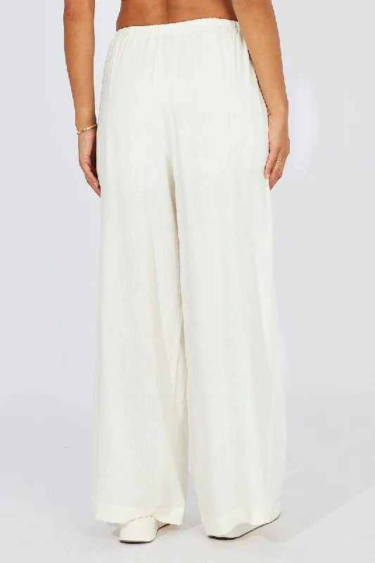 White Wide Leg Pants High Rise