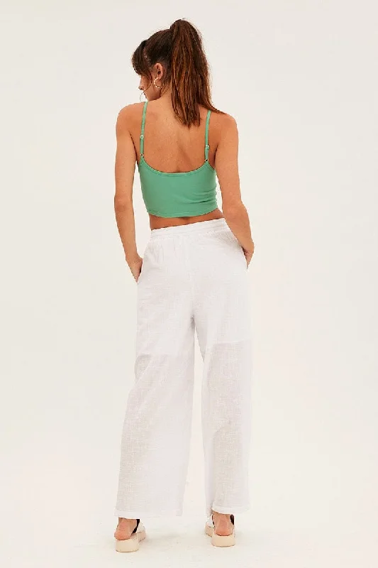 White Wide Leg Pants High Rise Cotton