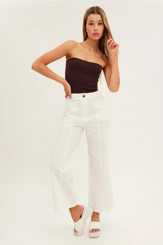 White Wide Leg Pants High Rise Cotton