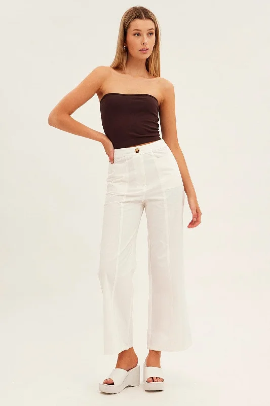 White Wide Leg Pants High Rise Cotton