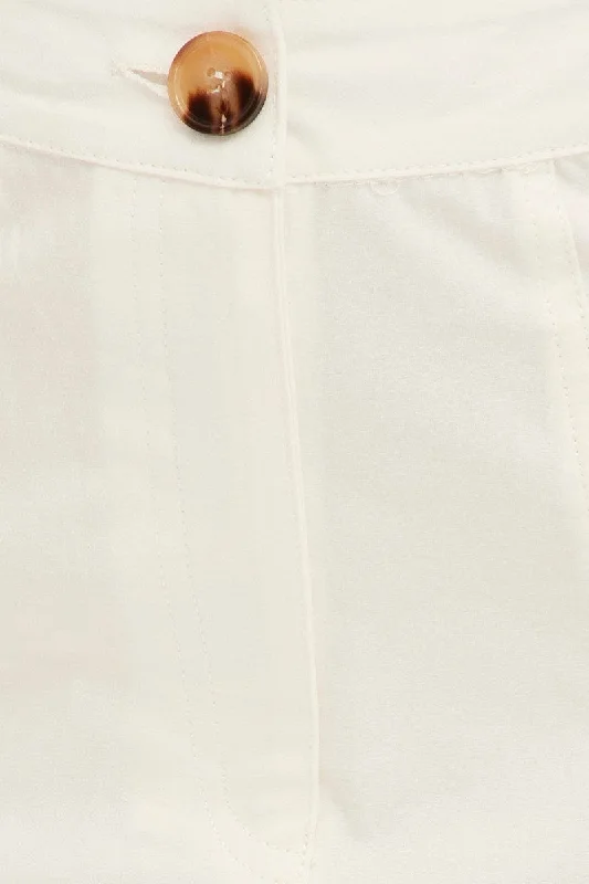 White Wide Leg Pants High Rise Cotton