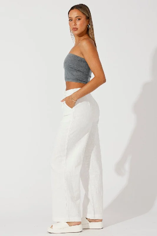 White Wide Leg Pants High Rise Tailored