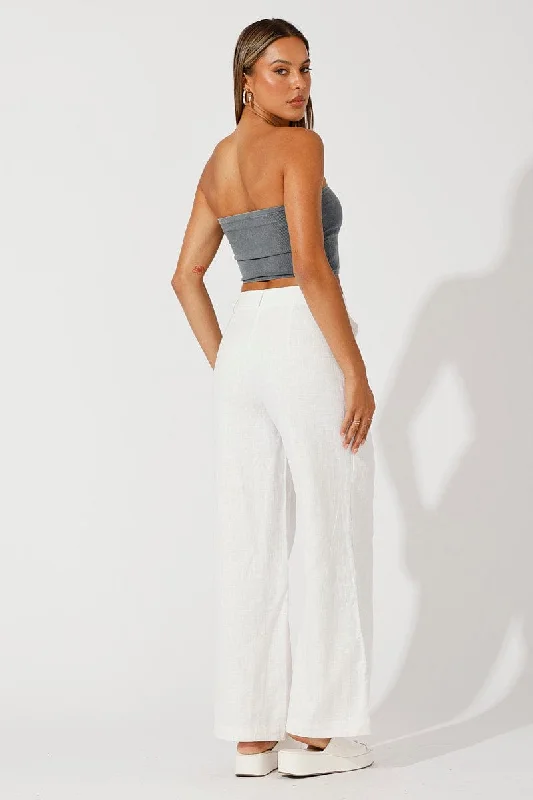 White Wide Leg Pants High Rise Tailored