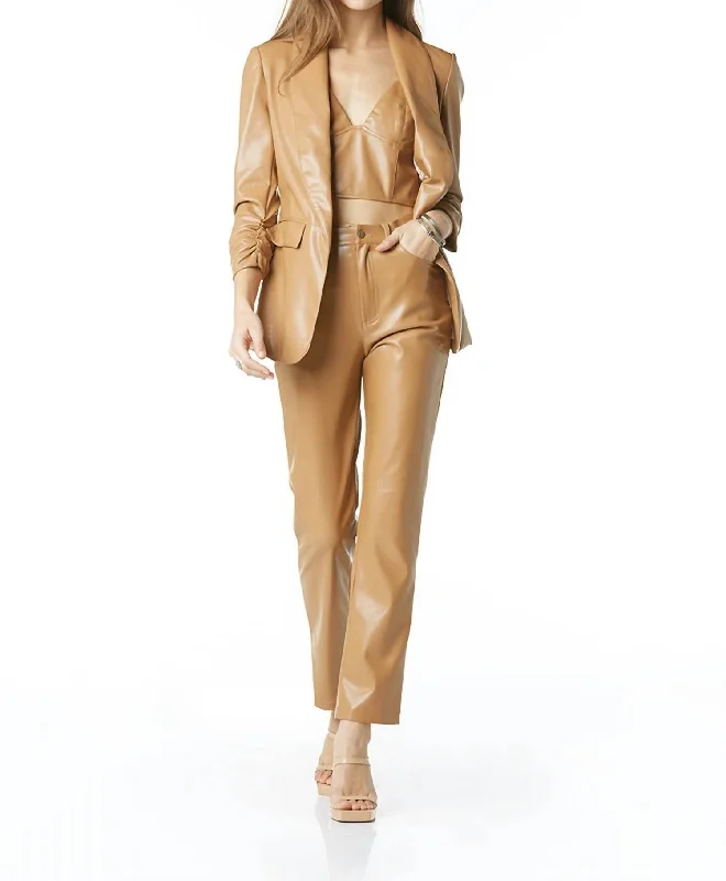 Kia Vegan Leather Blazer In Soft Brown