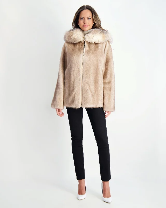 Mink Jacket With Fox Hood Trim