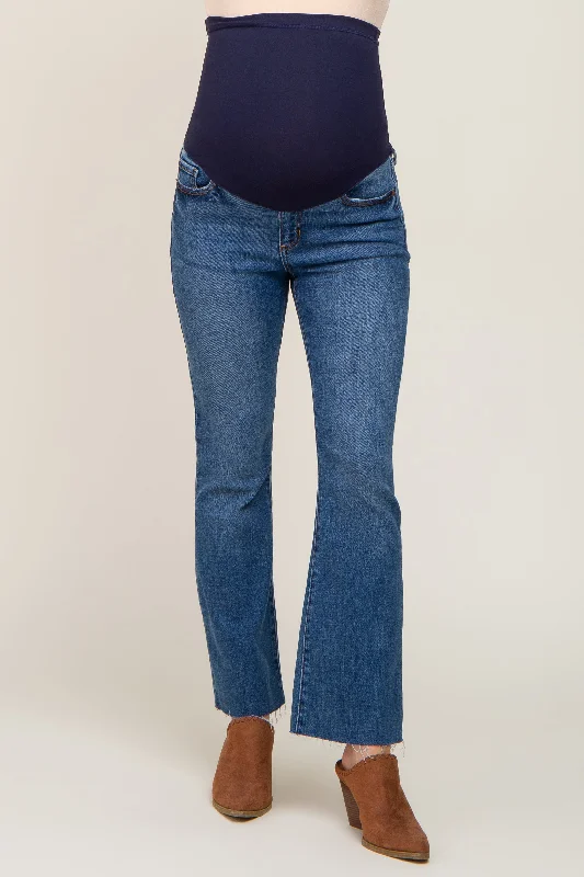 Navy Blue Bootcut Raw Hem Maternity Jean