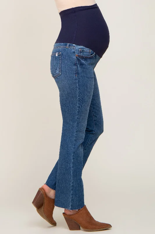 Navy Blue Bootcut Raw Hem Maternity Jean