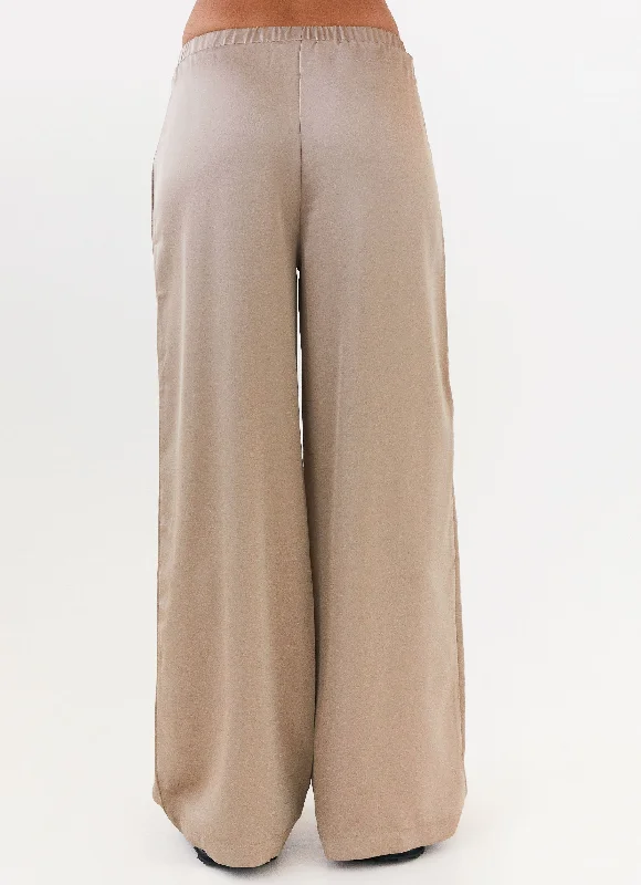 Palm Cove Satin Pants - Mushroom