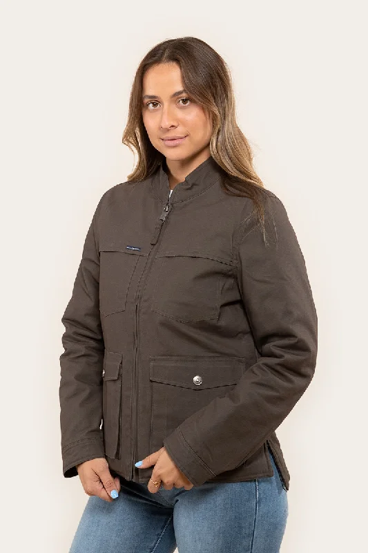 Roadhouse Womens Oilskin Jacket - Deep Brown