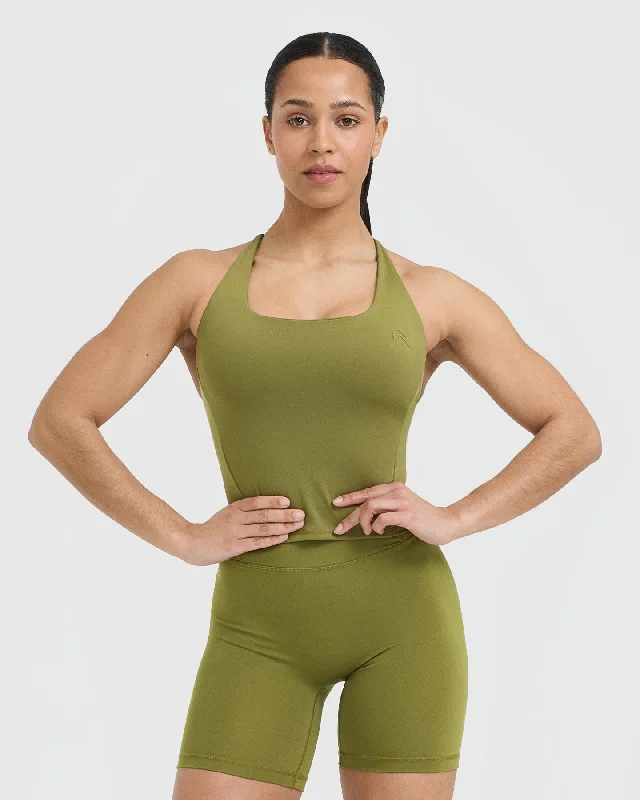 Timeless Square Neck Mid Vest | Olive Green