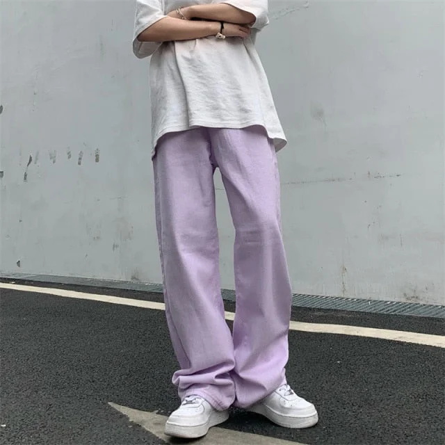 Korean Fashion High Waist Purple Mom Jeans