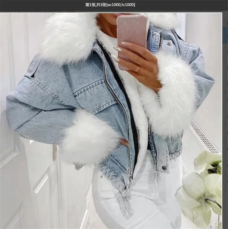 Winter Women Warm Denim Fur Jacket Female Outerwear Fleece Thick Casual Overcoat