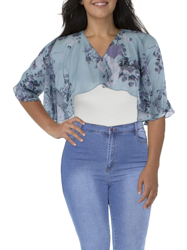 Womens Floral Print Metallic Bolero