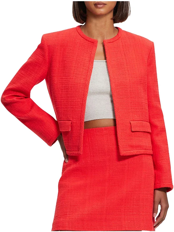 Womens Tweed Cropped Open-Front Blazer