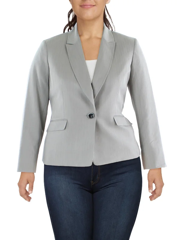 Womens Woven Striped One-Button Blazer