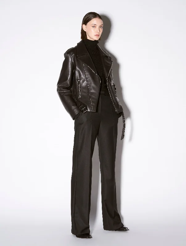 Blouson biker oversize en cuir noir