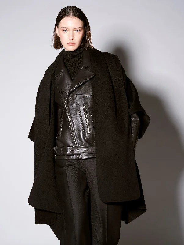 Blouson biker oversize en cuir noir