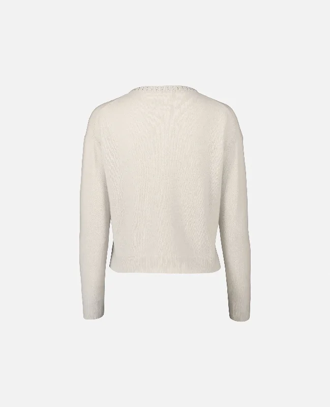 Rundhals Pullover aus Cashmere-Mischung in Weiß