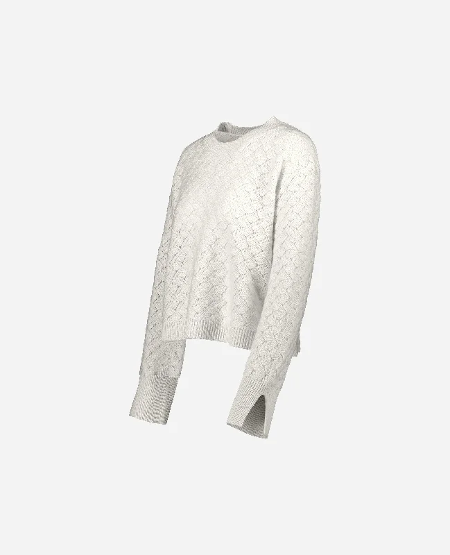 Rundhals Pullover aus Cashmere-Mischung in Weiß