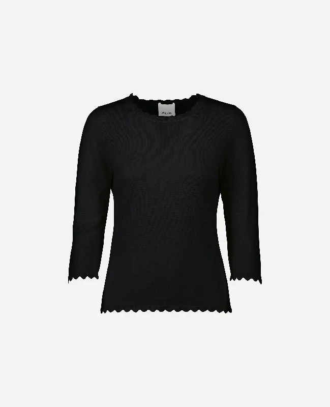 Rundhals Pullover aus Wolle in Schwarz