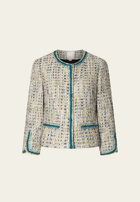 Earth Tone Blue And Gold Detailing Tweed Jacket