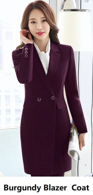 Burgundy Color Office Lady Style Formal Business Suit Blazer for Women