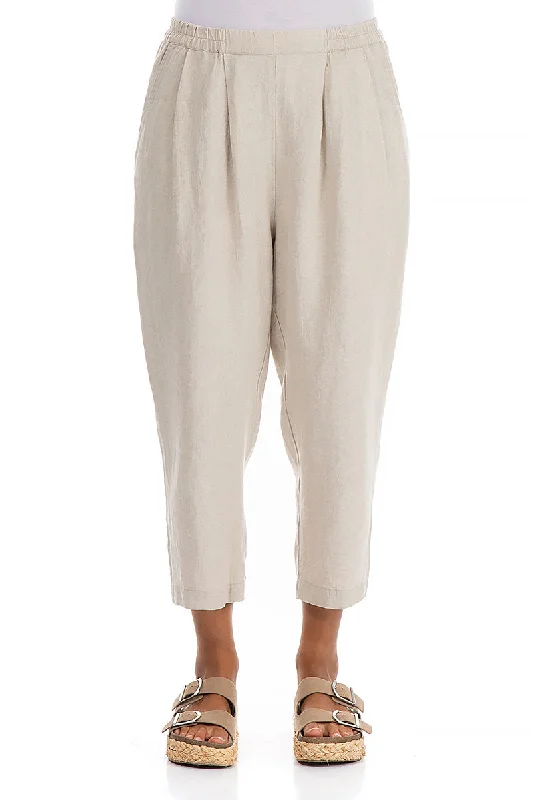 Cropped Taper Natural Linen Trousers