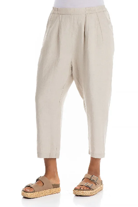 Cropped Taper Natural Linen Trousers