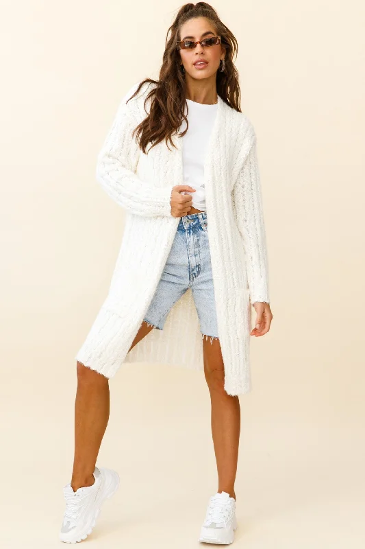 Fredricka Long-Line Knit Cardigan White