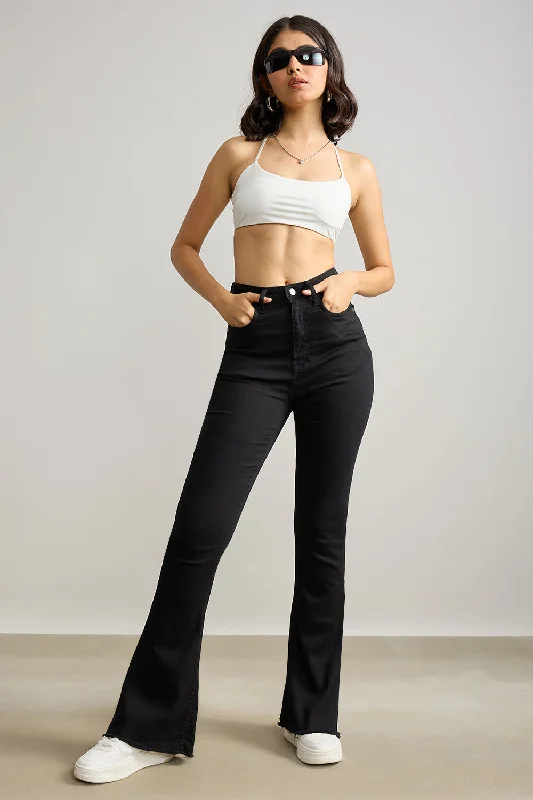 High Waisted Slim Black Bootcut Jeans