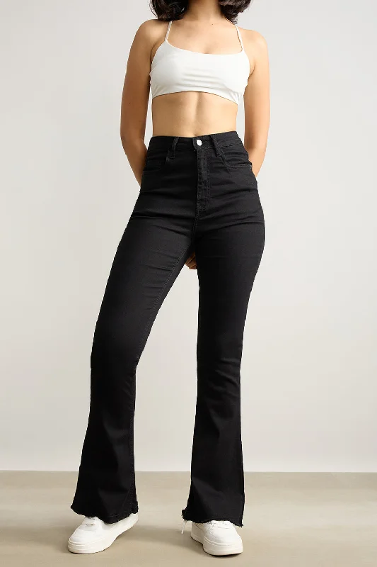 High Waisted Slim Black Bootcut Jeans