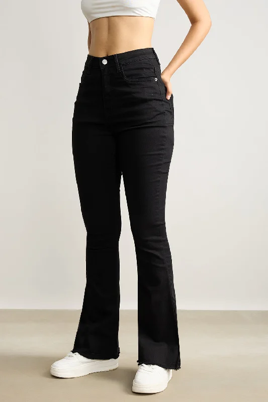 High Waisted Slim Black Bootcut Jeans