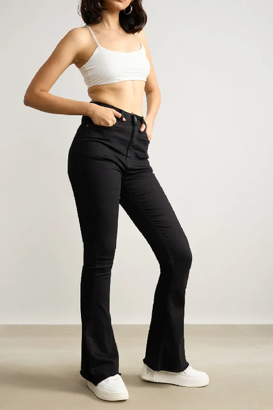 High Waisted Slim Black Bootcut Jeans