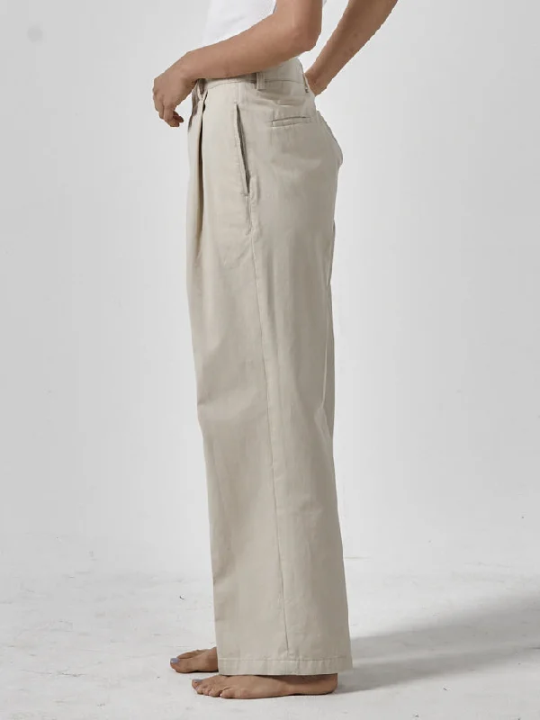 Ivy Mid Rise Pleated Pant - Parchment