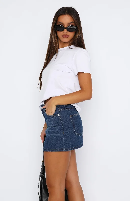 Know It All Low Rise Denim Mini Skirt True Blue