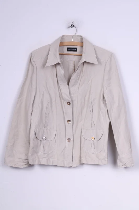 Marcona Womens 42 L Blazer Jacket Cream Single Breasted Pocket Cotton