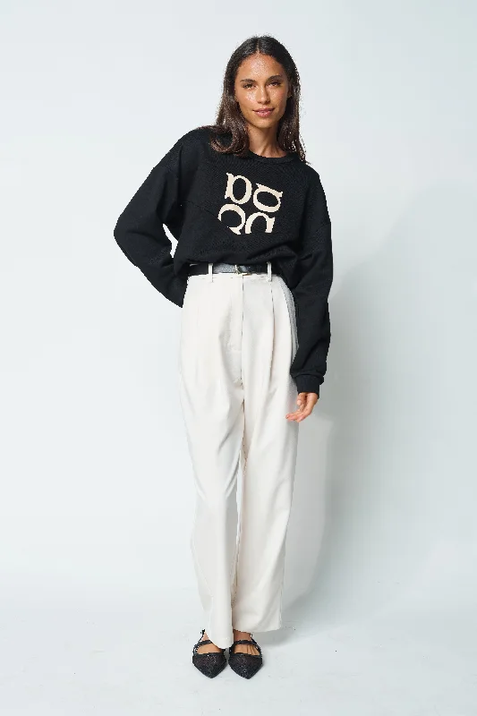 Monogram Oversized V-Panel Cropped Jumper - Black / Beige