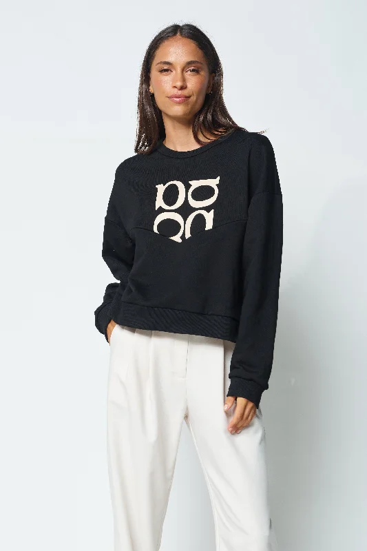 Monogram Oversized V-Panel Cropped Jumper - Black / Beige