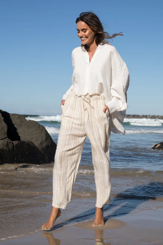 FINAL SALE Olivia Pant in Beige Stripe