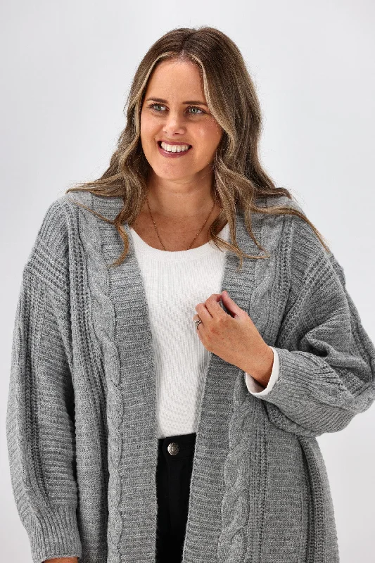 Sass Belinda Chunky Cable Cardi Grey Marle