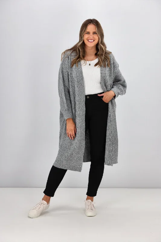 Sass Belinda Chunky Cable Cardi Grey Marle