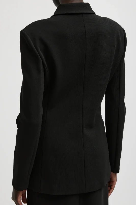 Tibi Wren Crepe Knit Fitted Blazer - Black