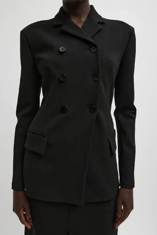 Tibi Wren Crepe Knit Fitted Blazer - Black