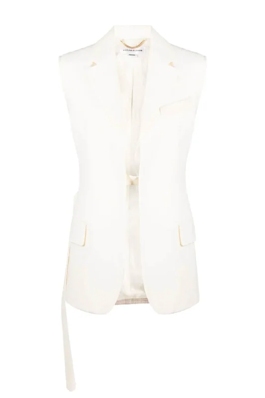 Victoria Beckham Sleeveless Jacket Vest - Off White