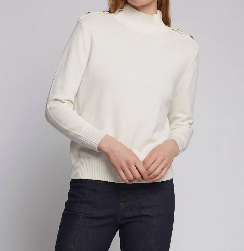 Buttons Turtleneck Sweater In Ecru